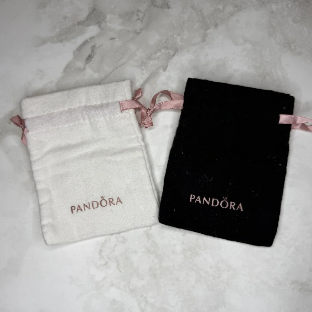 Authentic Pandora Jewelry Drawstring Pouches – Set of 2 (White & Black)